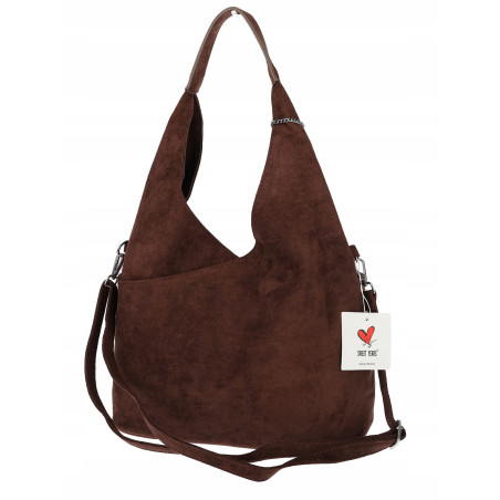 Torebka damska zamszowa worek pojemna na ramię z ćwiekami S8117 Czekoladowa