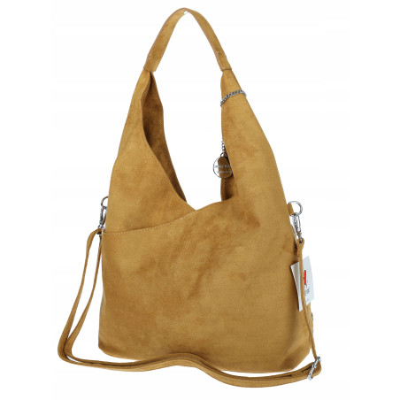 Torebka damska zamszowa worek pojemna A4 na ramię z ćwiekami S8117 Żółta