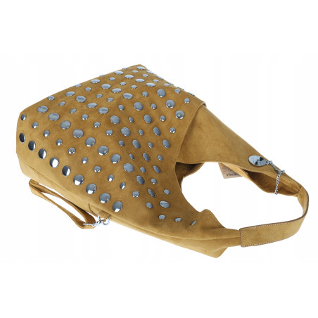 Torebka damska zamszowa worek pojemna A4 na ramię z ćwiekami S8117 Żółta