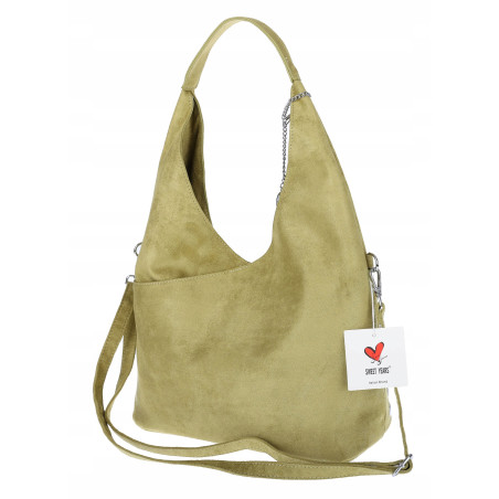 Torebka damska zamszowa worek pojemna A4 na ramię z ćwiekami S8117 Zielona