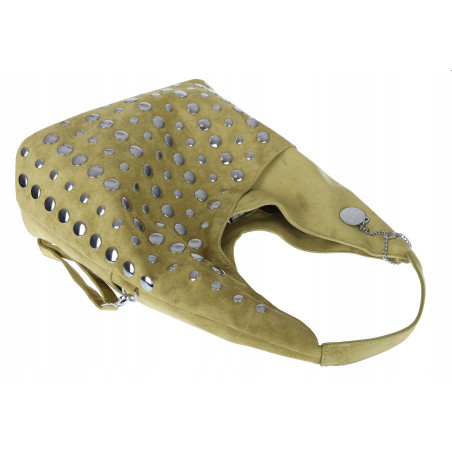 Torebka damska zamszowa worek pojemna A4 na ramię z ćwiekami S8117 Zielona