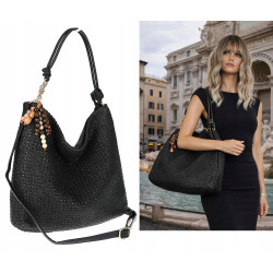 Torebka Damska Worek Shopper Torba na Ramię duża A4 pajemna N3573 Czarna