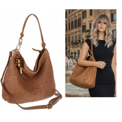 Torebka Damska Worek Shopper Torba na Ramię duża A4 pajemna N3573 Brązowa