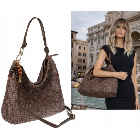 Torebka Damska Worek Shopper Torba na Ramię duża pajemna N3573 Czekoladowa
