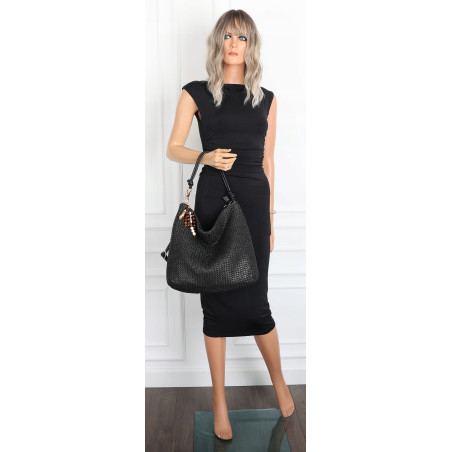 Torebka Damska Worek Shopper Torba na Ramię duża A4 pajemna N3573 Czarna