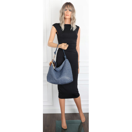 Torebka Damska Worek Shopper Torba na Ramię duża A4 pajemna N3573 Niebieska