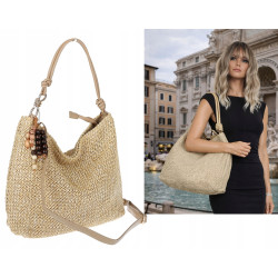 Torebka Damska Worek Shopper Torba na Ramię duża A4 pajemna N3573 Beżowa