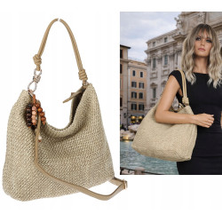 Torebka Damska Worek Shopper Torba na Ramię duża A4 pajemna N3573 Beżowa