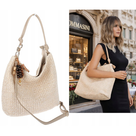 Torebka Damska Worek Shopper Torba na Ramię duża A4 pajemna N3573 Beżowa