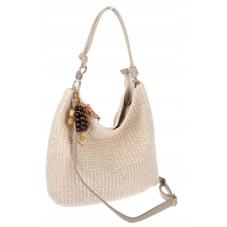 Torebka Damska Worek Shopper Torba na Ramię duża A4 pajemna N3573 Beżowa