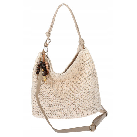 Torebka Damska Worek Shopper Torba na Ramię duża A4 pajemna N3573 Beżowa