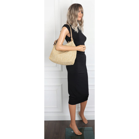 Torebka Damska Worek Shopper Torba na Ramię duża A4 pajemna N3573 Beżowa