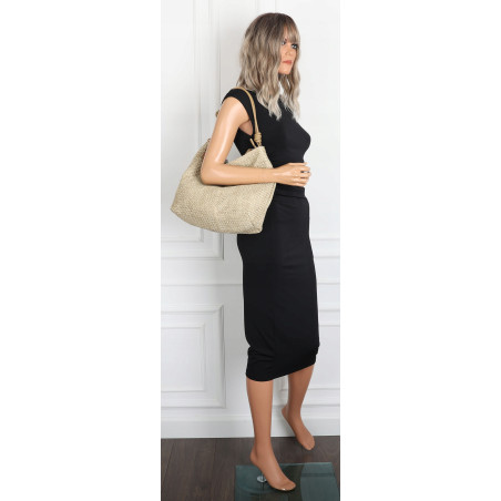 Torebka Damska Worek Shopper Torba na Ramię duża A4 pajemna N3573 Beżowa