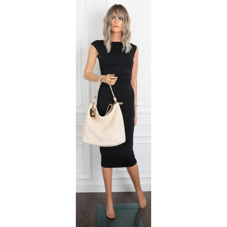 Torebka Damska Worek Shopper Torba na Ramię duża A4 pajemna N3573 Beżowa