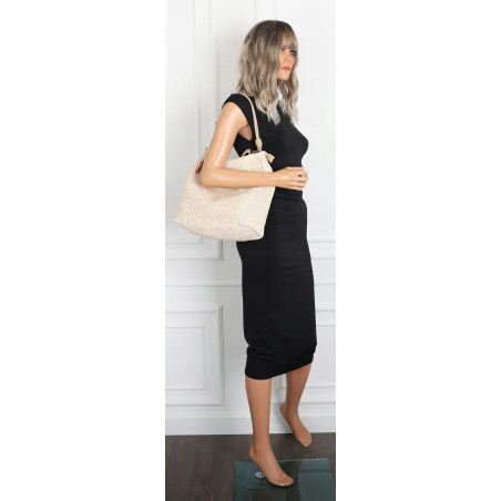 Torebka Damska Worek Shopper Torba na Ramię duża A4 pajemna N3573 Beżowa