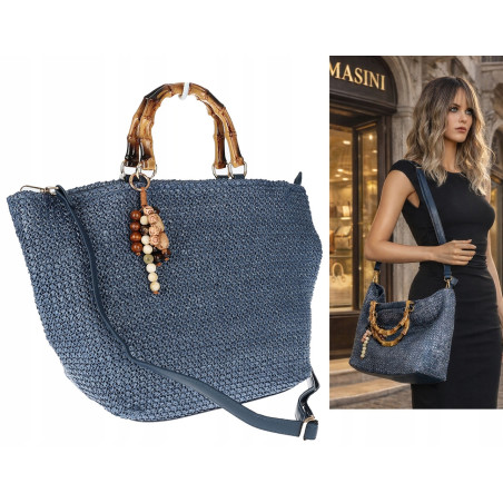 Torebka Damska Worek Shopper Torba pajemna listonoszka N2912 Niebieska