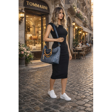 Torebka Damska Worek Shopper Torba pajemna listonoszka N2912 Niebieska