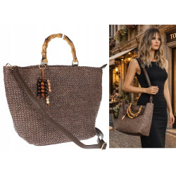 Torebka Damska Worek Shopper Torba pajemna listonoszka N2912 Czekoladowa