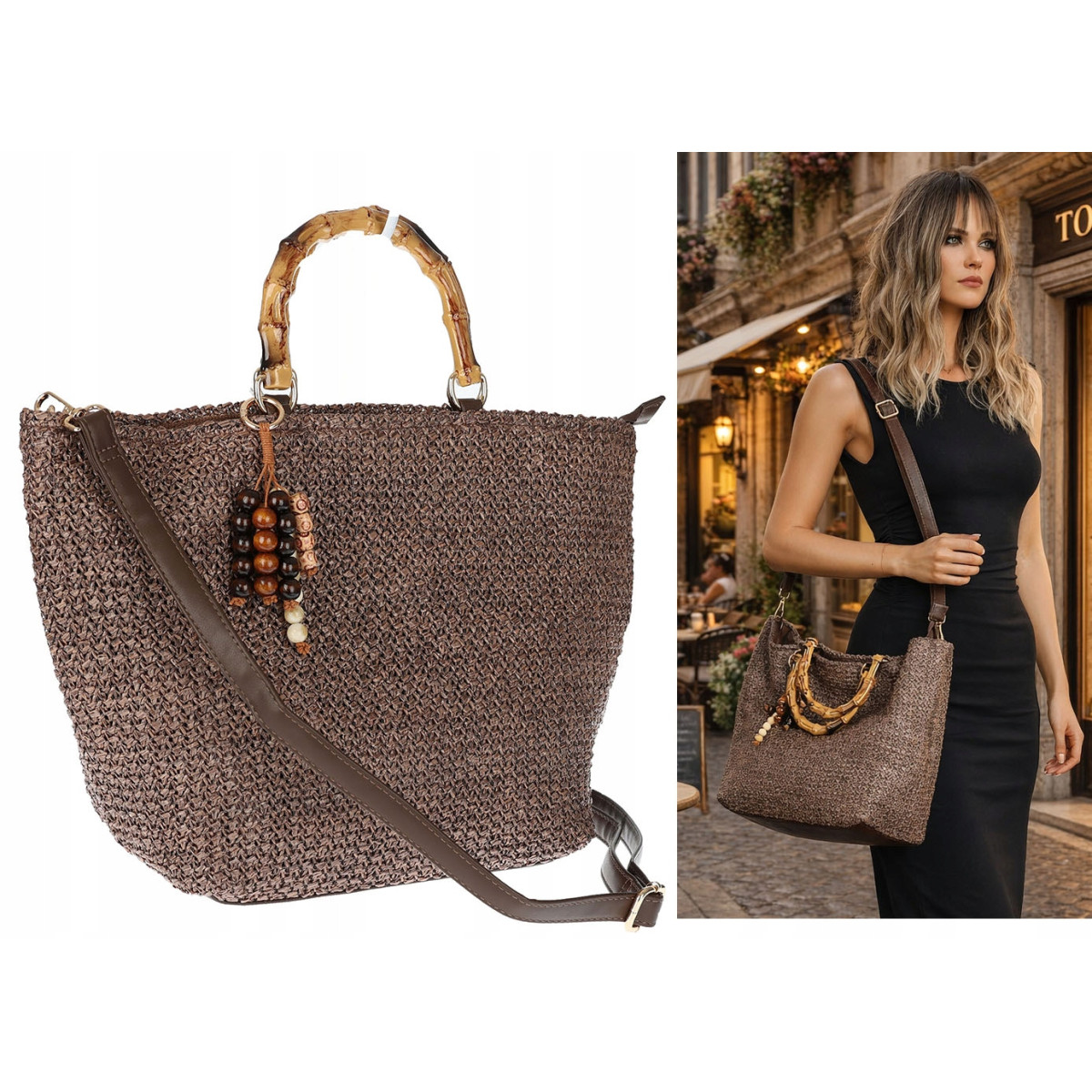 Torebka Damska Worek Shopper Torba pajemna listonoszka N2912 Czekoladowa