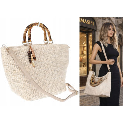 Torebka Damska Worek Shopper Torba duża pajemna listonoszka N2912 Beżowa