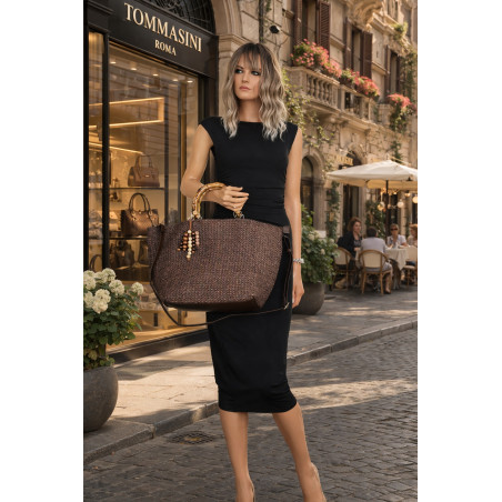 Torebka Damska Worek Shopper Torba pajemna listonoszka N2912 Czekoladowa