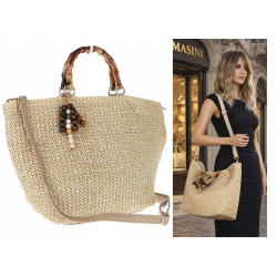 Torebka Damska Worek Shopper Torba duża pajemna listonoszka N2912 Beżowa