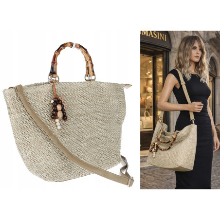 Torebka Damska Worek Shopper Torba duża pajemna listonoszka N2912 Beżowa