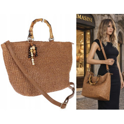 Torebka Damska Worek Shopper Torba duża pajemna listonoszka N2912 Brązowa