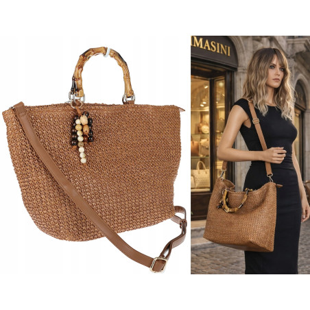 Torebka Damska Worek Shopper Torba duża pajemna listonoszka N2912 Brązowa