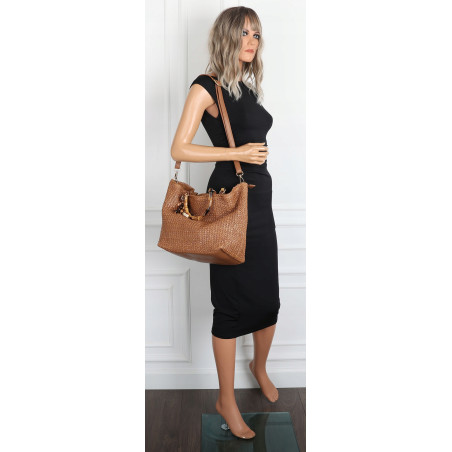 Torebka Damska Worek Shopper Torba duża pajemna listonoszka N2912 Brązowa