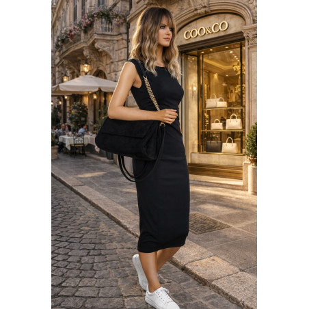 Torebka damska zamszowa pikowana shopper modna listonoszka 601276 Czarna