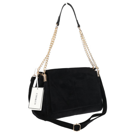 Torebka damska zamszowa pikowana shopper modna listonoszka 601276 Czarna