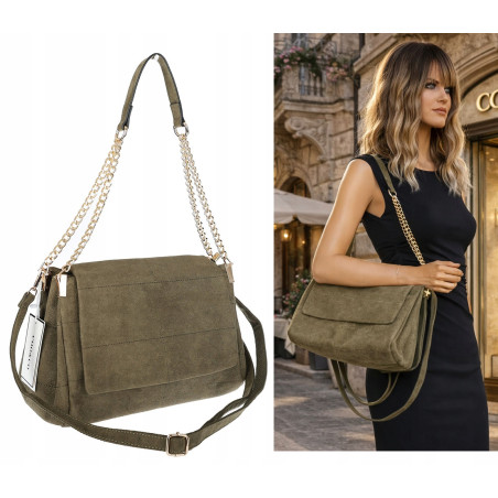 Torebka damska zamszowa pikowana shopper modna listonoszka 601276 Zielona