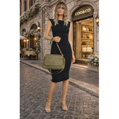 Torebka damska zamszowa pikowana shopper modna listonoszka 601276 Zielona