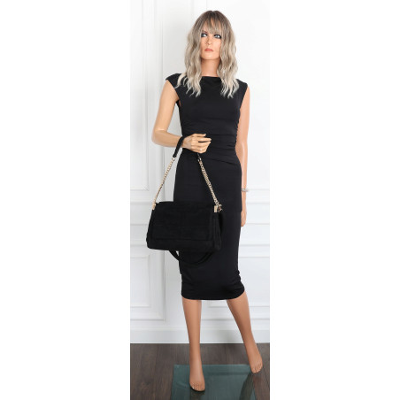 Torebka damska zamszowa pikowana shopper modna listonoszka 601276 Czarna