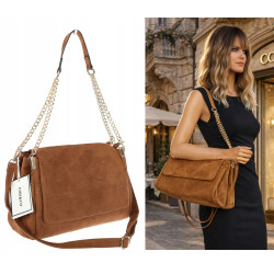Torebka damska zamszowa pikowana shopper modna listonoszka 601276 Brązowa