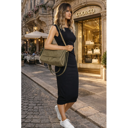 Torebka damska zamszowa pikowana shopper modna listonoszka 601276 Zielona