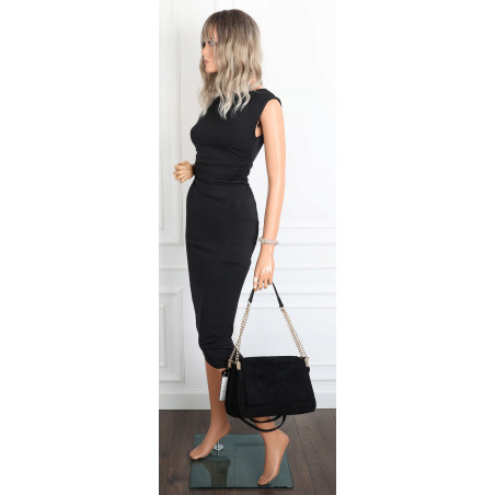 Torebka damska zamszowa pikowana shopper modna listonoszka 601276 Czarna