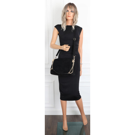 Torebka damska zamszowa pikowana shopper modna listonoszka 601276 Czarna