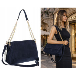 Torebka damska zamszowa pikowana shopper modna listonoszka 601276 Granatowa