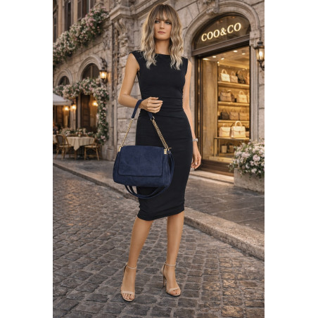 Torebka damska zamszowa pikowana shopper modna listonoszka 601276 Granatowa