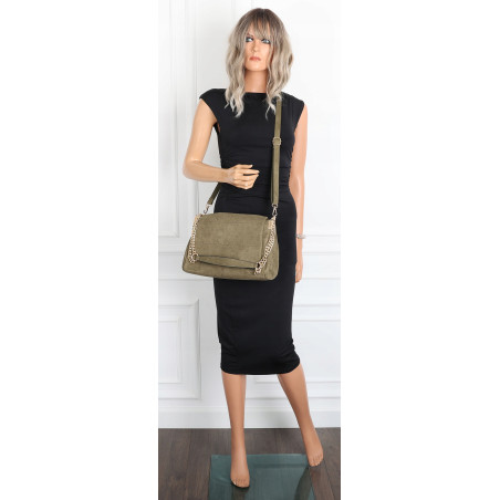 Torebka damska zamszowa pikowana shopper modna listonoszka 601276 Zielona