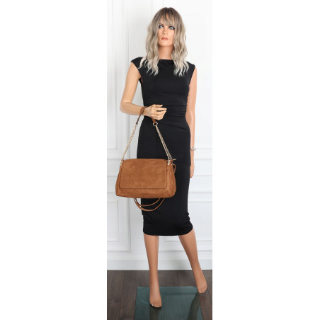 Torebka damska zamszowa pikowana shopper modna listonoszka 601276 Brązowa