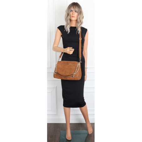 Torebka damska zamszowa pikowana shopper modna listonoszka 601276 Brązowa