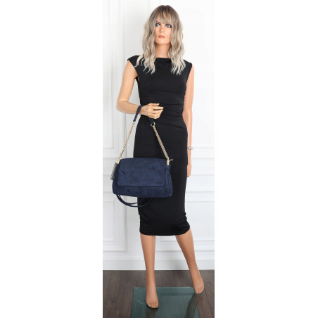 Torebka damska zamszowa pikowana shopper modna listonoszka 601276 Granatowa