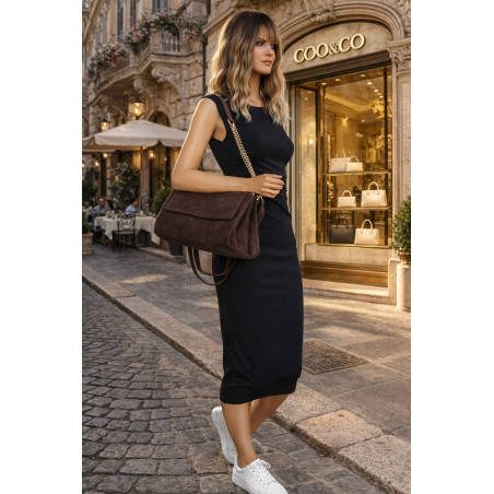 Torebka damska zamszowa pikowana shopper listonoszka 601276 Czekoladowa
