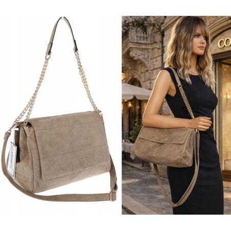 Torebka damska zamszowa pikowana shopper modna listonoszka 601276 Beżowa