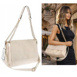 Torebka damska zamszowa pikowana shopper modna listonoszka 601276 Beżowa