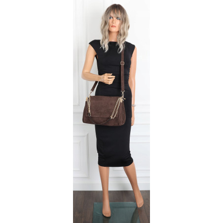 Torebka damska zamszowa pikowana shopper listonoszka 601276 Czekoladowa