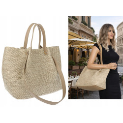 Torebka Damska Worek Shopper Torba na Ramię duża modna pajemna N5047 Beżowa